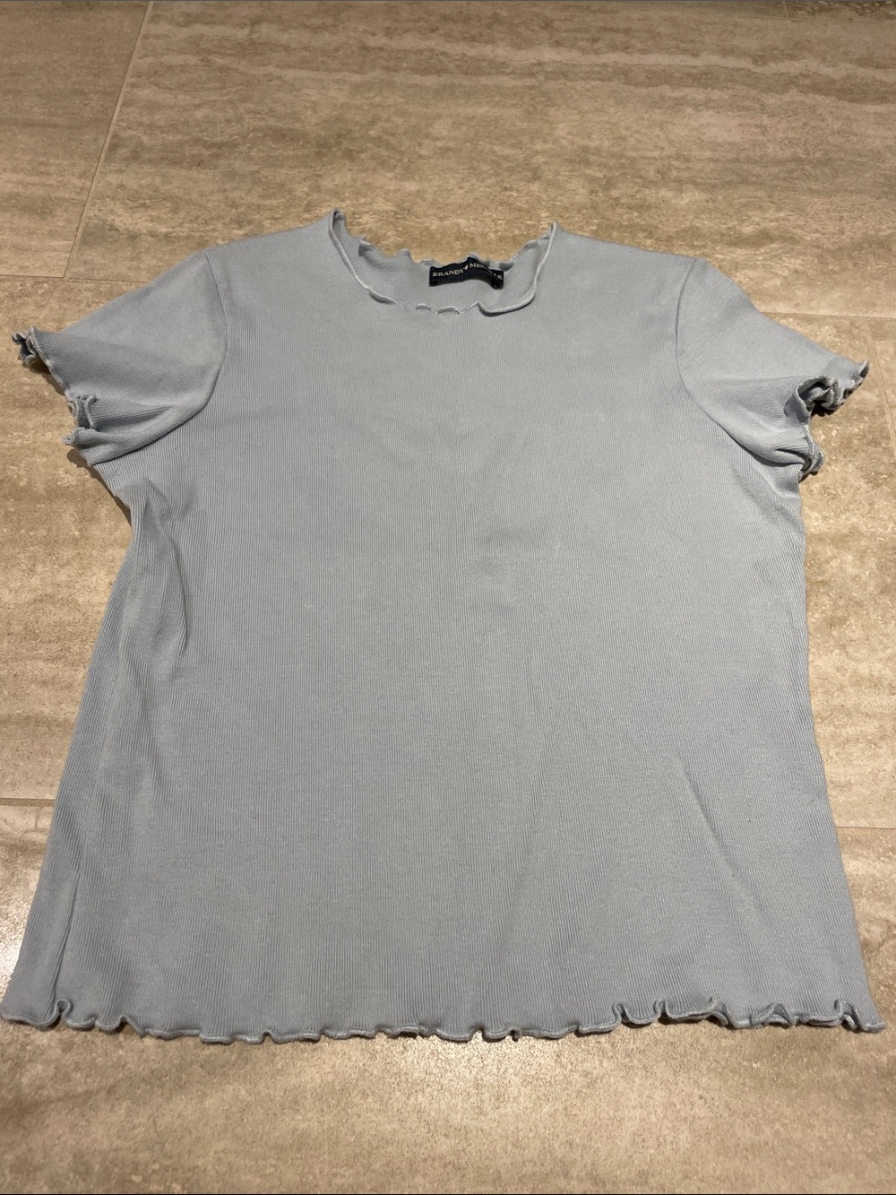 Brandy Melville Light Blue Lettuce Edge Ribbed Short Sleeve Baby Tee, One Size